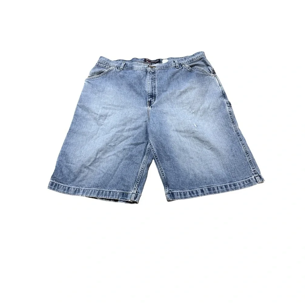 Bugle Boy Vintage 80s Mens Blue Jean Carpenter Shorts Size 42 Light Wash Denim